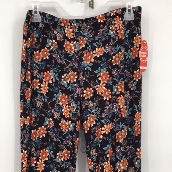Wonder Nation Black Floral Stretchy Flare Pants Elastic Waist XL 14-16 Plus NEW - Picture 2 of 6